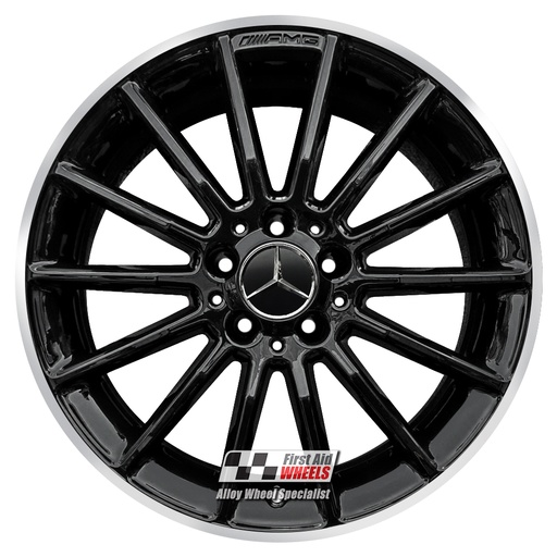 R412BGD EXCHANGE SERVICE - MERCEDES A B CLASS CLA 4x18" GENUINE AMG GLOSS BLACK DIAMOND RIM ALLOY WHEELS