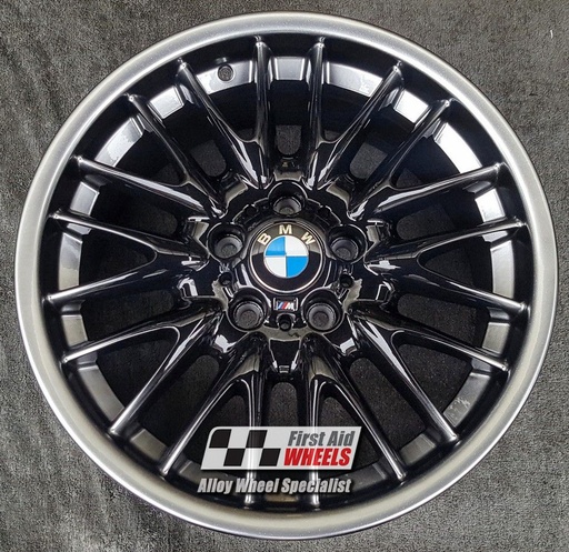 R100GBS EXCHANGE SERVICE - BMW 3 E46 4x18" GENUINE STYLE 72M MV1 GLOSS BLACK SILVER RIM ALLOY WHEELS