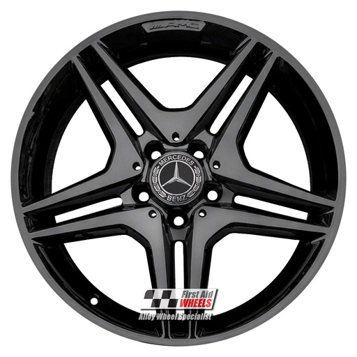 R270GB EXCHANGE SERVICE - MERCEDES A B CLASS CLA 4x18" GENUINE AMG GLOSS BLACK ALLOY WHEELS